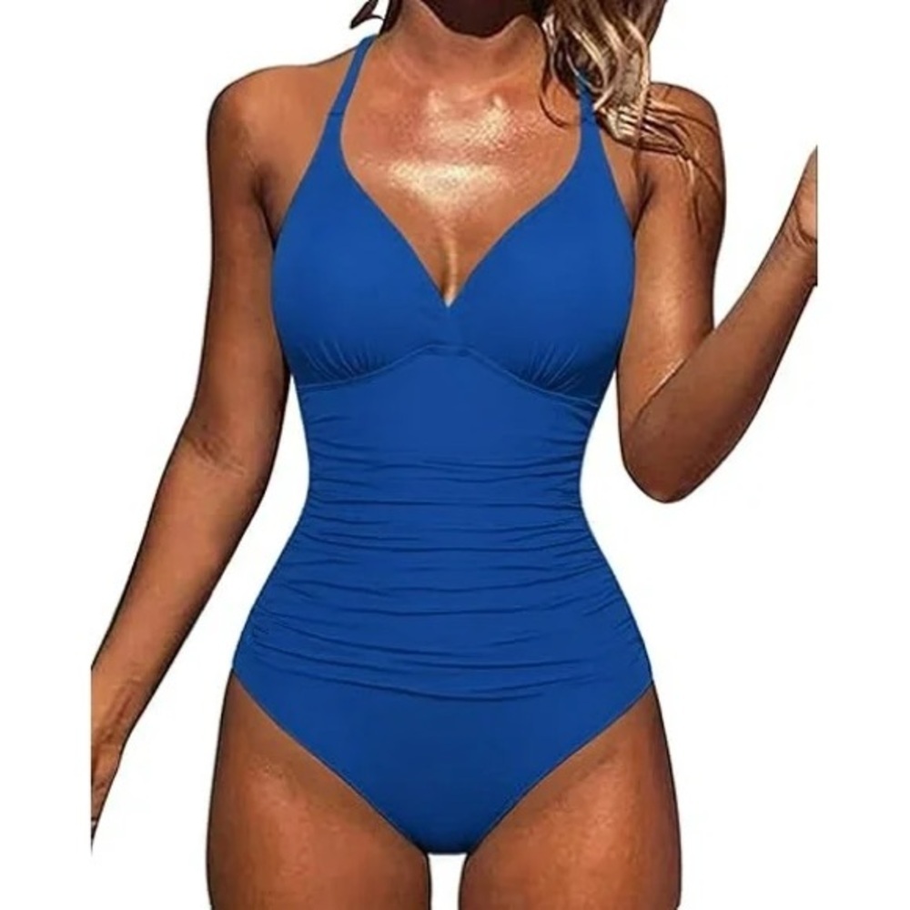 Women One Piece Swimsuit‎ Tummy Control Bathing Suit Ruffled V Neck NWT S